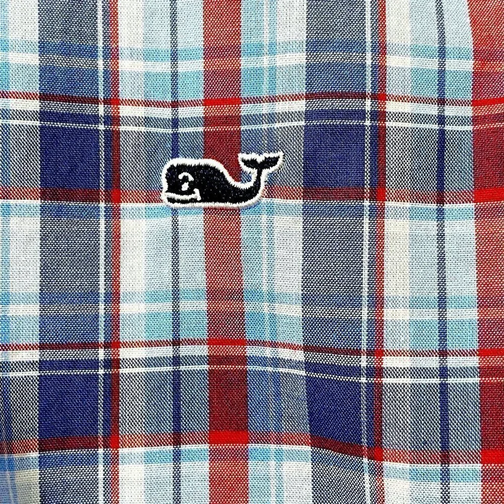 VINEYARD VINES Boys Large Plaid Shirt Blue Cotton Preppy Long Sleeve Button up